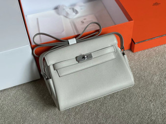 HERMES Kelly Messenger 27 Gris Grey TOGO PALLADIUM HARDWARE