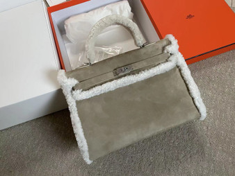  [Exclusive] Hermès Kelly 35 Limited Edition Etoupe Teddy Shearling Bag