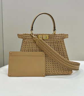 Fendi Peekaboo ISeeU Petite Brown interlaced leather bag with Selleria waxed thread