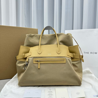 THE ROW Leather-Trim Margaux 17 Inside-Out Top-Handle Bag Yellow 