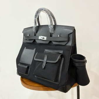 HERMÈS CARGO HAC BIRKIN 40 BLACK BOX AND TOILE PALLADIUM HARDWARE HERMÈS CARGO HAC BIRKIN 40 BLACK BOX AND TOILE PALLADIUM HARDWARE
