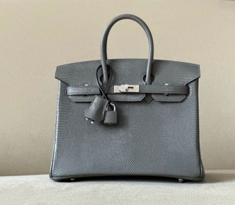 Hermes Grey Lizard Birkin Bag 25cm Palladium Hardware Hermes Grey Lizard Birkin Bag 25cm Palladium Hardware