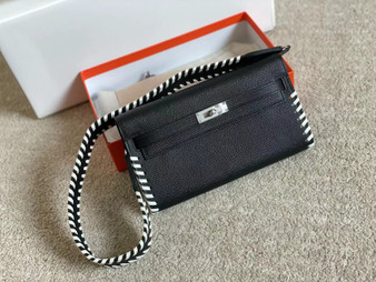 Hermes Black Kelly To Go Tressage wallet With Palladium Hardware  Hermes Black Kelly To Go Tressage wallet With Palladium Hardware