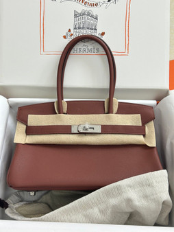 Hermes new Mini Shoulder Birkin 29 Brique Swift with Palladium Hardware Hermes new Mini Shoulder Birkin 29 Brique Swift with Palladium Hardware