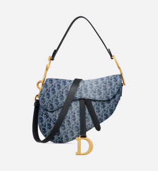 Christian Dior Saddle Bag with Strap  Blue Denim Dior Oblique Jacquard  Christian Dior Saddle Bag with Strap  Blue Denim Dior Oblique Jacquard
