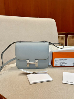 Hermes 8U Bleu Glacier Constance 18 Epsom bag with Palladium Hardwares 