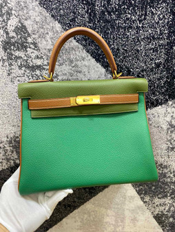 Special Order: Hermes Gold/Vert Vertigo/Vert Maquis Kelly 28 cm Togo Gold Hardware Special Order: Hermes Gold/Vert Vertigo/Vert Maquis Kelly 28 cm Togo Gold Hardware