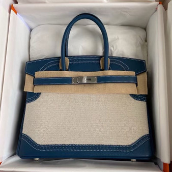 Hermes Birkin Ghillies 40 cm handbag in Green Swift Leather and Beige canvas Hermes Birkin Ghillies 40 cm handbag in Green Swift Leather and Beige canvas