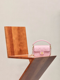 Chanel FALL-WINTER 2024/25   MINI FLAP BAG WITH TOP HANDLE PINK