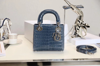 Christian Dior Mini Lady Dior handbag in Bleu Tempete Crocodile