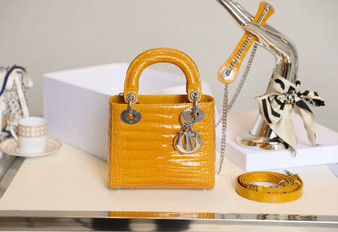 Christian Dior Mini Lady Dior handbag in Yellow Crocodile