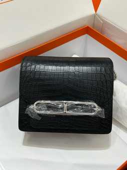 Hermes Noir Nile Crocodile PHW Roulis Mini 18/19 Handbag