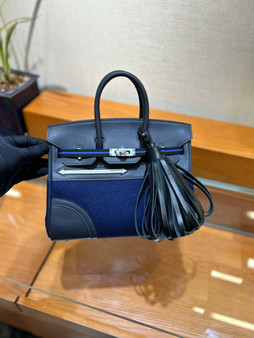 Hermès Birkin 25 Limited Edition Go Team Cabane/Bleu France/Bleu Nuit New White Swift/Feutre Palladium Hardware