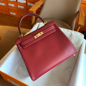 Hermès Red Kelly 25 Box Leather Gold Hardware