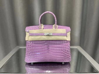 Hermès Birkin 25 Lavender Shiny Crocodile Niloticus Palladium Hardware 