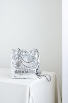 Chanel CRUISE 2024/25   CHANEL 22 MINI HANDBAG Silver Metallic Calfskin