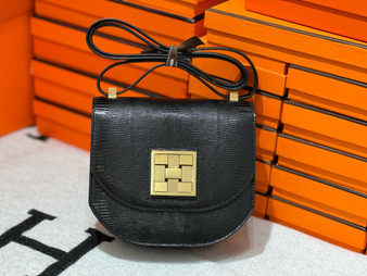 Hermès Ombre Shiny Black Lizard Mosaique Au 24-17 with Gold Hardware