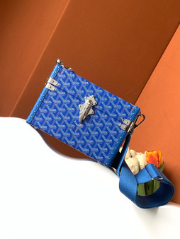 Goyard Goyardine Blue Cassette Trunk Clutch/Shoulder Bag Palladium Hardware Goyard Goyardine Blue Cassette Trunk Clutch/Shoulder Bag Palladium Hardware