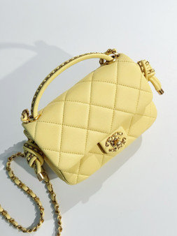 Chanel CRUISE 2024/25 YELLOW FLAP BAG WITH TOP HANDLE  Lambskin & Gold Metal