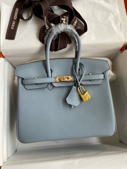 Hermes Blue Lin Birkin 25 cm Togo Gold Hardware