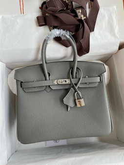 Hermes Gris Meyer Birkin 25 cm Togo Palladium Hardware