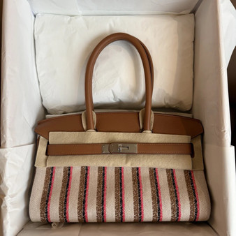 Hermes Birkin Shoulder light Toile H 39cm Gold swift / Rose Pop-noir-Gold Phw Hermes Birkin Shoulder light Toile H 39cm Gold swift / Rose Pop-noir-Gold Phw