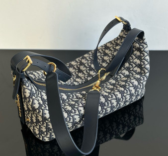 Christian Dior Medium D-Journey Bag Blue Dior Oblique Jacquard 