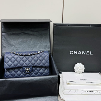 CHANEL Royal Blue Calf Leather Classic Double Flap 2.55 Shoulder Bag SHW