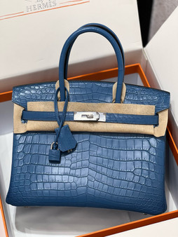 Hermes Blue de Malte Birkin 30 in Niloticus Crocodile with Palladium hardware