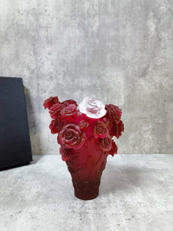 Daum Rose Passion Vase in Red with White Flower 375 ex
