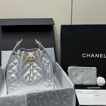 CHANEL SPRING-SUMMER 2025   CHANEL 25  SILVER MEDIUM HANDBAG
