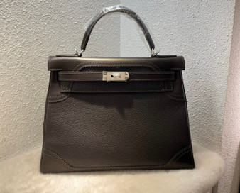 Hermès Ebene Togo and Swift Ghillies Retourne Kelly 28 Palladium Hardware Hermès Ebene Togo and Swift Ghillies Retourne Kelly 28 Palladium Hardware