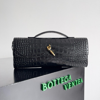 Bottega Veneta Andiamo Crocodile Clutch Black