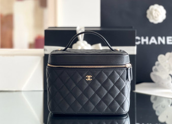 Chanel Black Caviar Quilted Large Vanity Pouch