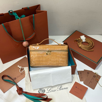  Loro Piana Extra Pocket L19 Alligator Leather Pouch Brown