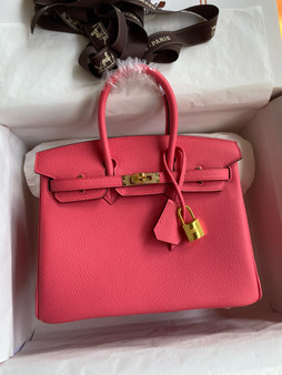  Hermes Rose Azalee Birkin 25 cm Togo Gold Hardware