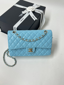 CHANEL Tiffany Blue Lambskin Leather Classic Double Flap 2.55 Shoulder Bag With Gold Hardware CHANEL Tiffany Blue Lambskin Leather Classic Double Flap 2.55 Shoulder Bag With Gold Hardware