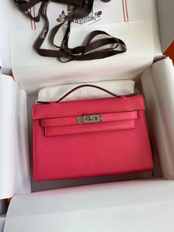 Hermès  8W Rose Azalee Mini Kelly Pochette Epsom leather Palladium hardware