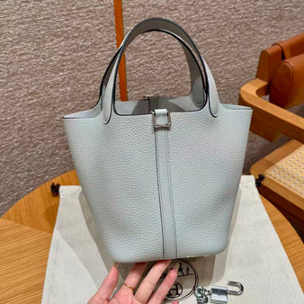 Hermes Bleu Pale Picotin Lock 18 Togo Leather Bag