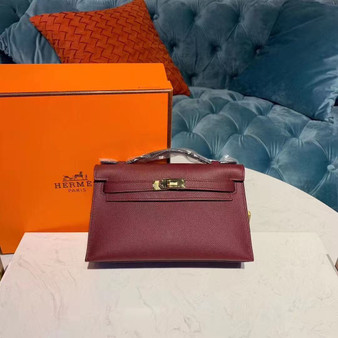 Hermès Bordeaux Mini Kelly Pochette Epsom leather Gold hardware