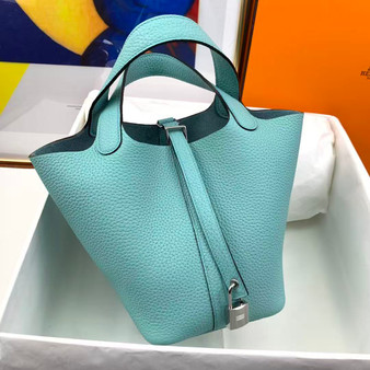 Hermes Bleu Atoll Picotin Lock 18 Togo Leather Bag