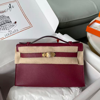 Hermès Bordeaux Mini Kelly Pochette Swift leather Gold hardware