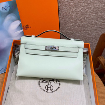 Hermès Vert Frizz Mini Kelly Pochette Swift leather Palladium hardware