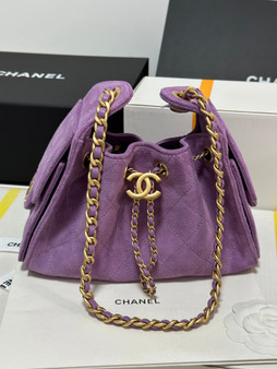 CHANEL Cruise 2025/26 CHANEL 25 Mini Handbag Suede Calfskin Purple