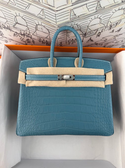 Hermes Blue Jean Birkin 25 alligator crocodile with palladium hardware