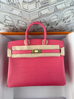 Hermes Rose Extreme Birkin 25 alligator crocodile with Gold hardware