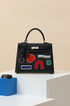 Hermès Kelly 25 Sellier Broderie Colla Noir Swift & Niloticus Crocodile Palladium Hardware II