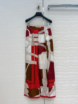 Hermes Style Chain Link Print Silk Wide Leg Pants