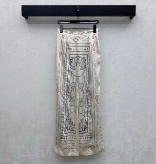 Hermes 2026 New Silk Printed Straight-Leg Pants