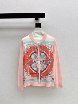Hermes Spring/Summer Silk Print Panel Knit Cardigan 26Ss
